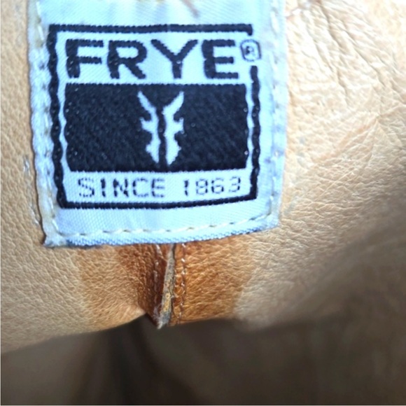 FRYE- CAROLINE CAMPUS Cognac Leather Wedge Boots - Picture 3 of 9